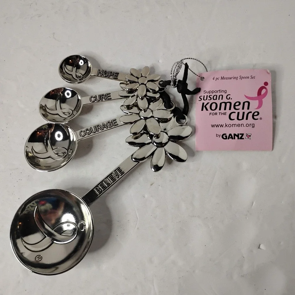 NEW Ganz 4 Piece  Measuring Spoons Breast Cancer Awareness Zinc Alloy